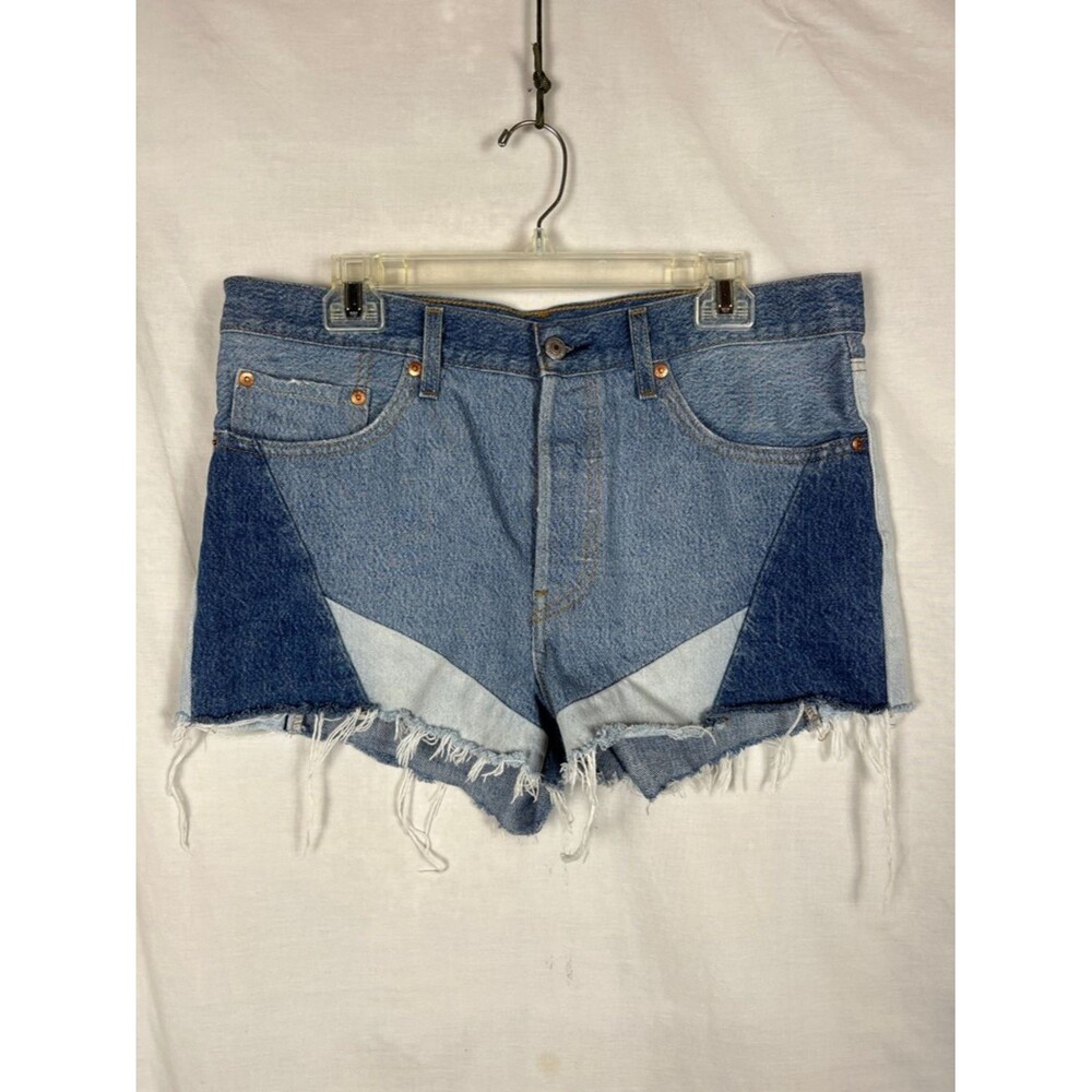 Levis 501 Patchwork Altered Color Block Denim Shorts Button Fly